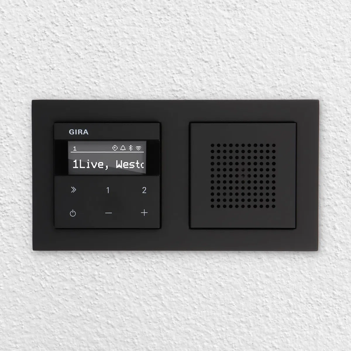 Gira Unterputz IP Internetradio 232003 + Bluetooth Komplett-Set mit Lautsprecher - E2 schwarz matt mit 2fach Rahmen Gira 021209 inkl. EBROM Phasenprüfer zur Montage der Geräte