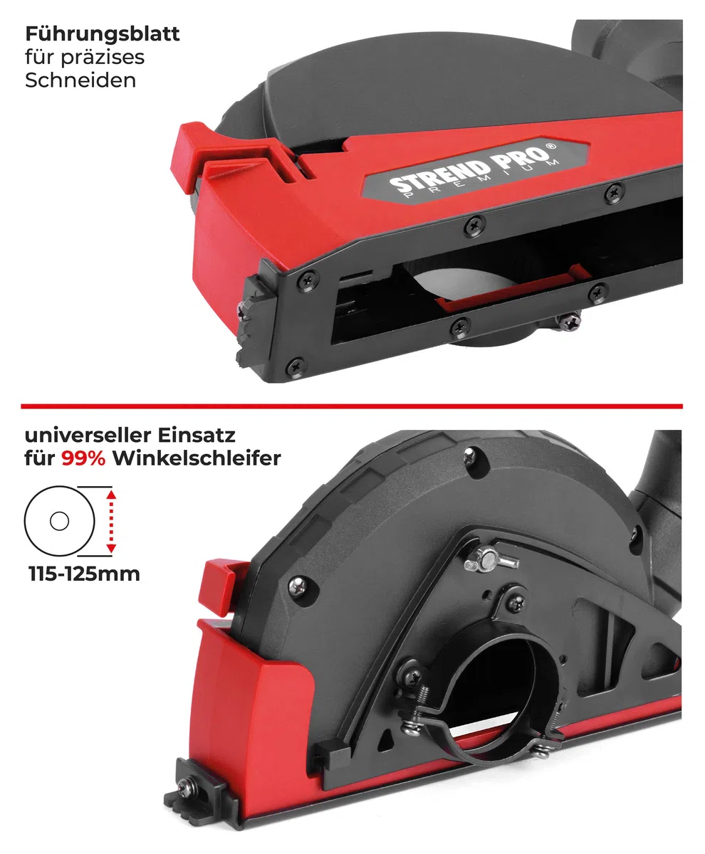 STREND PRO Absaughaube 125 mm Universal Fit Flex Absaugung für Winkelschleifer 125 mm mit 3 Adaptern 39/45/50 mm und 1 Unterlegscheibe