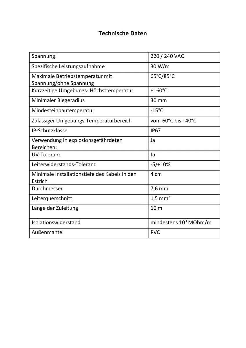 Vorkonfektioniertes 30 W/m Widerstands-Heizkabel SNOW2P zum Enteisen von Außenflächen, offenen Terrassen, Zufahrten, Zuwegungen, Außentreppen - 16m