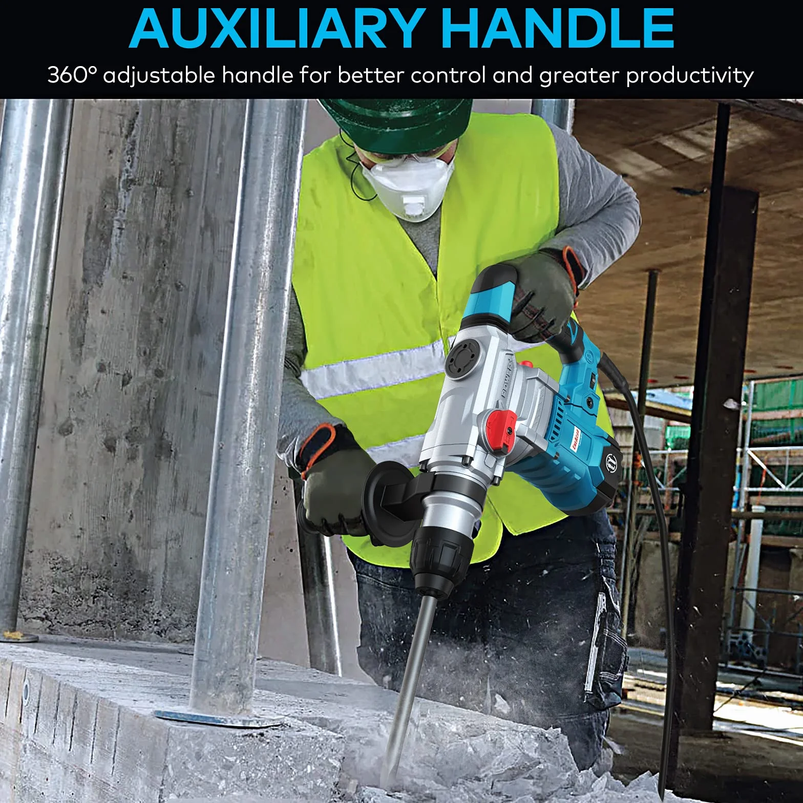 ENEACRO SDS-Plus Bohrhammer, 1500W 6Joule Abbruchhammer 6 Variable Geschwindigkeit 0-920U/Min mit 4 Funktionen, Anti-Vibrationsgriff und Sicherheitskupplung, 32 mm Bohrleistung in Beton
