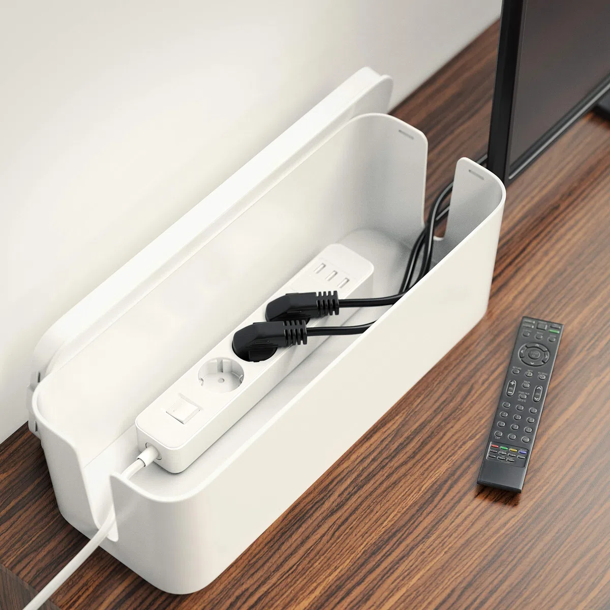 CSL - Kabelbox Groß 41cm - XXL Kabelmanagement Box - Box zum Kabel verstecken - Kabel Organisator - Schutz und Sicherheit - Anti Rutsch Boden - Weiß