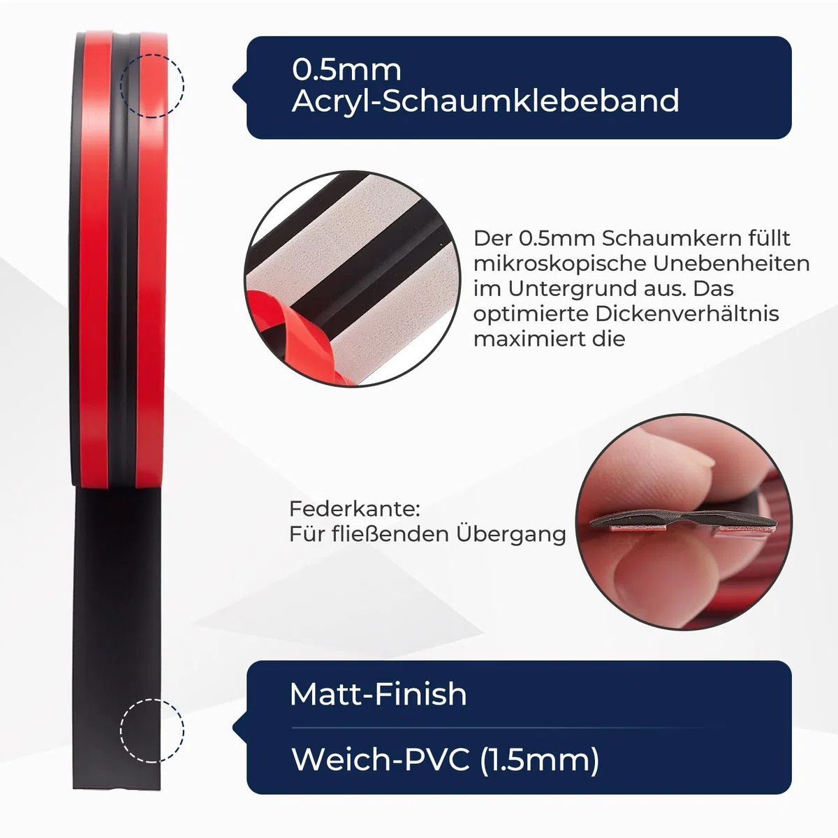 Winkelleiste selbstklebend (2cm x 6m) Schwarz –Extra stark klebender Kantenschutz aus Premium-PVC–Edles Matt-Finish, flexible Zierleiste für Wand & Möbel, Wandabschlussleiste