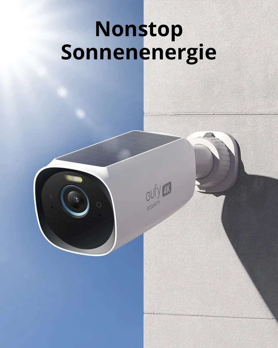 eufy Security S330 eufyCam 3, überwachungskamera aussen, 4K kabellose überwachungskamera solar 3+1 mit Gesichtserkennung K.I, Farbige Nachtsicht, Erweiterbarer Speicher 16TB, Gebührenfreie Nutzung