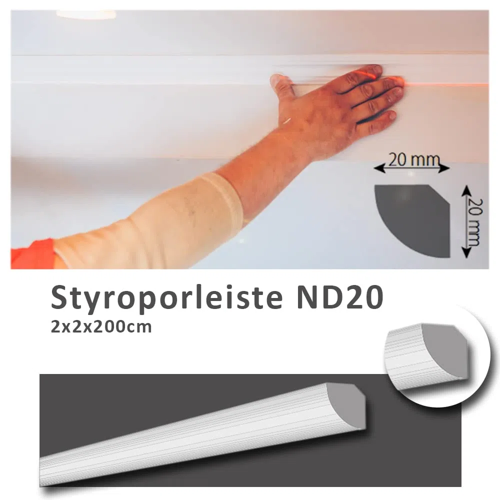20 Meter Deckenleisten Styropor XPS Stuckleisten Abschlussleiste Decke Weiss 20X20 mm Zierprofile Styroporleisten Deckenleisten Zierleisten Sparpaket ND20