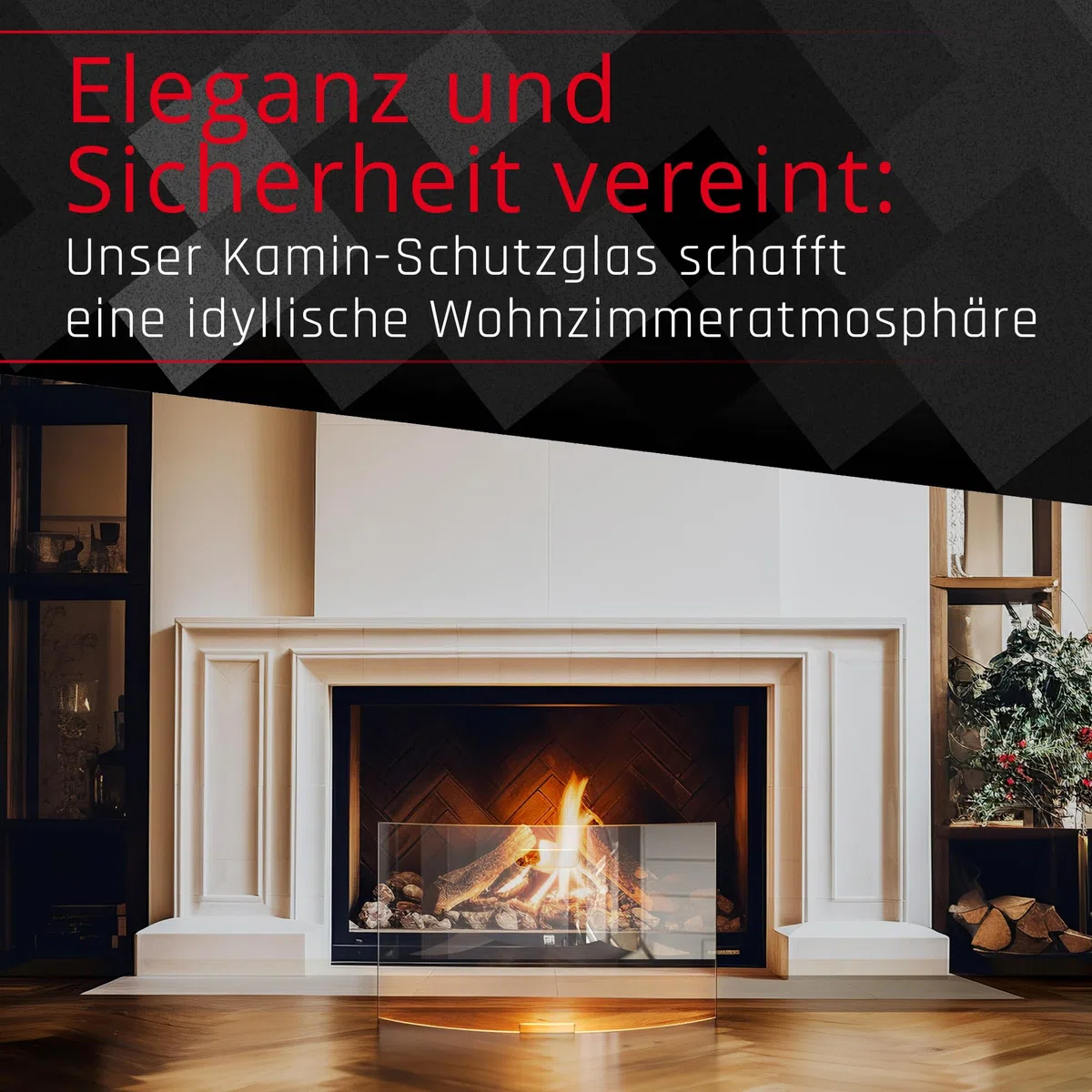 BIJON Kaminschutzgitter aus Spezial-Sicherheitsglas, Hitzeschutz Funkenschuztgitter, Ofenschutzgitter aus echtem ESG-Glas, Kamin Ofen Glas Funkenschutz 75 x 50 x 16 cm