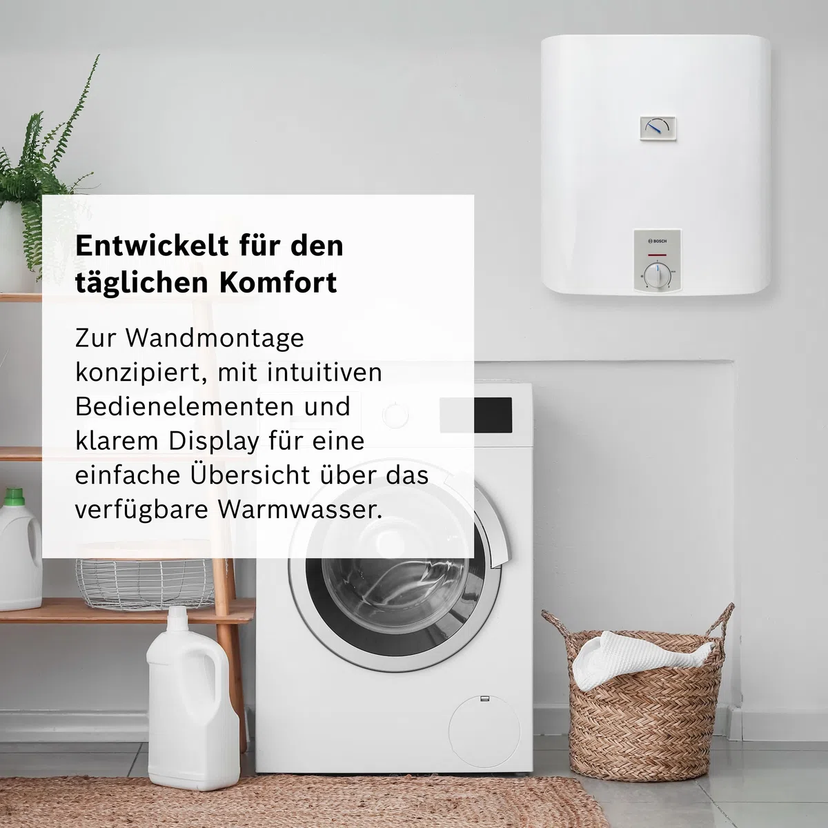 Bosch Elektrischer Wandspeicher Tronic Plus Store - Warmwasserspeicher druckfest mit geringem Bereitschaftsenergieverbrauch, 30 Liter [Energieklasse B]