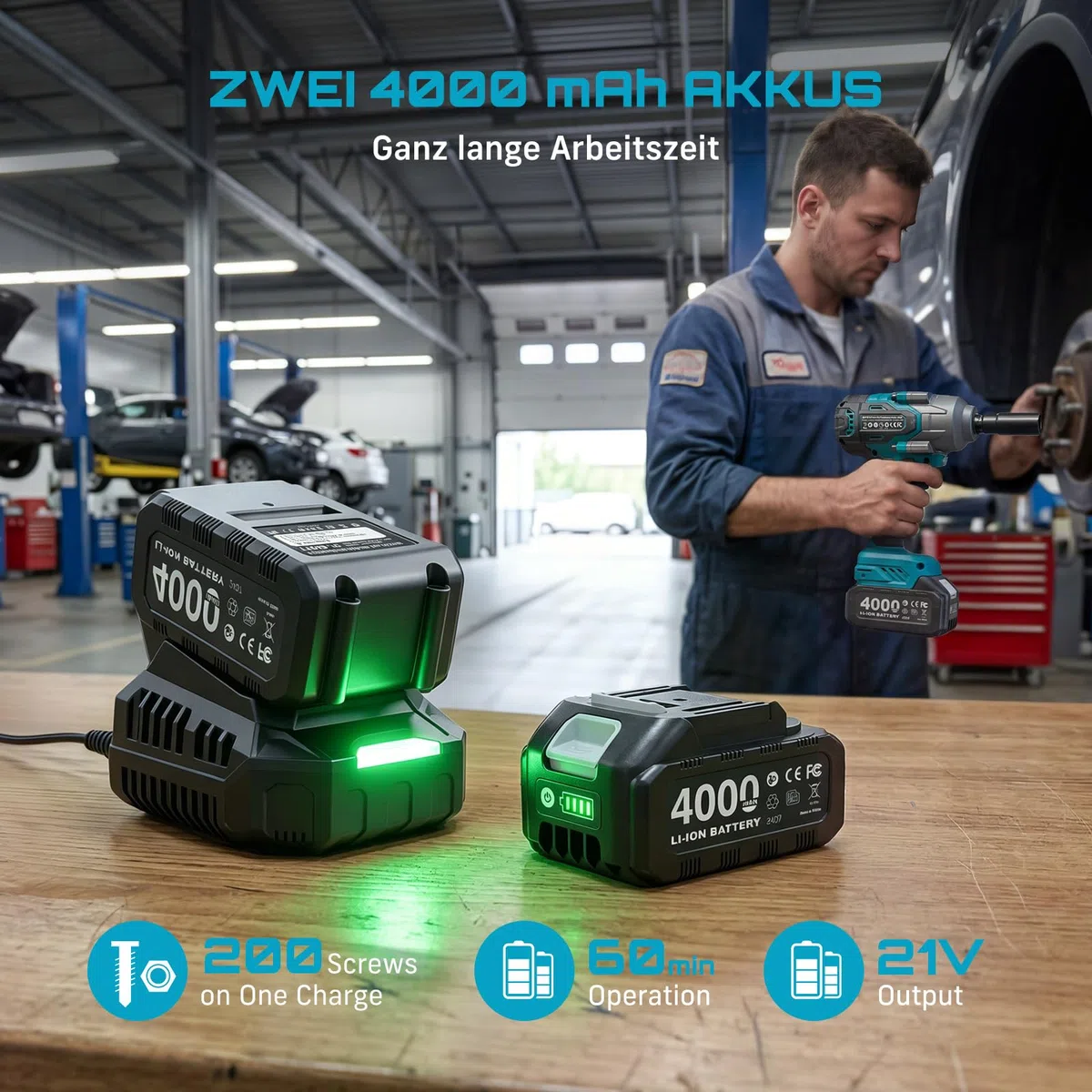 Seesii 1200 N·m Akku Schlagschrauber, 1/2" Bürstenloser mit 21V 2x4,0Ah Akku, Hohes Drehmoment Schlagschrauber Akku & 5 Sockel und Fall Für Schraube und Mutter Auto LKW Reifen Removal