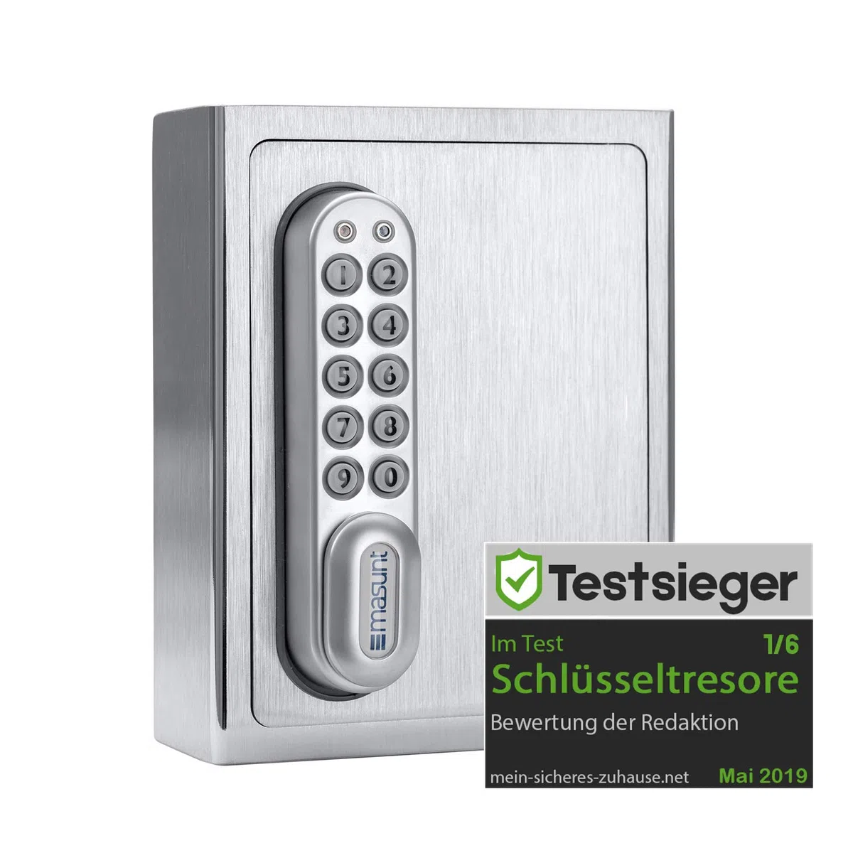 masunt Schlüsselsafe 1120 E Code elektronischer Schlüsseltresor V2A Edelstahl wetterfest Silber