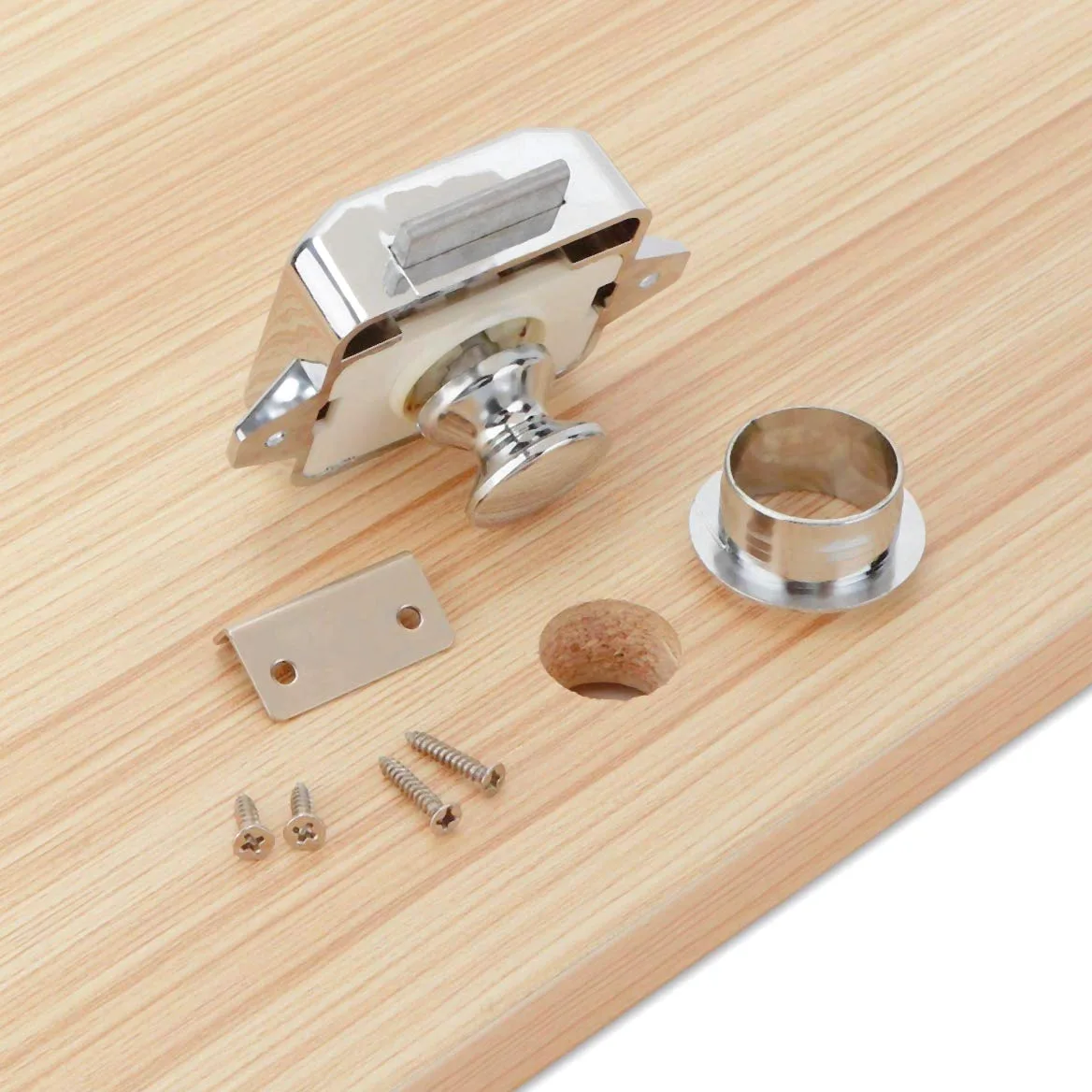 LESOLEIL Push Lock Wohnmobil, Push Button Schloss Door Catch Schrank Schublade Möbelschloss für RV Camper Caravan Wohnwagen Yacht Ship Boat Chrom 5 Stück