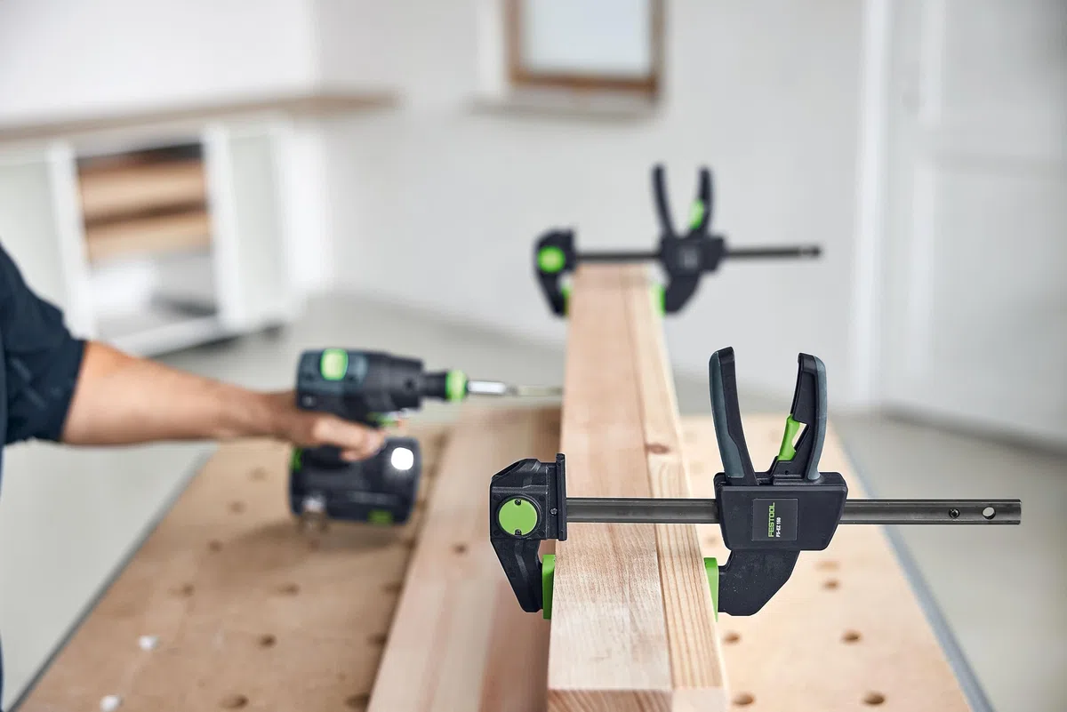 Festool Einhandzwinge FS-EZ 150/2 – Schnellspannzwinge Set, 2-teilig, für Führungsschiene & MFT