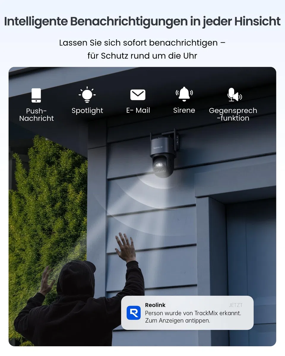 Reolink 4K PTZ Überwachungskamera Aussen Akku mit Auto-Tracking & Auto-Zoom | Dual Lens, Dual-Band WiFi 6, 30m Farbnachtsicht, KI-Erkennung, PTZ, 8MP Solar WLAN Kamera Outdoor, TrackMix Grau+Solarpanel