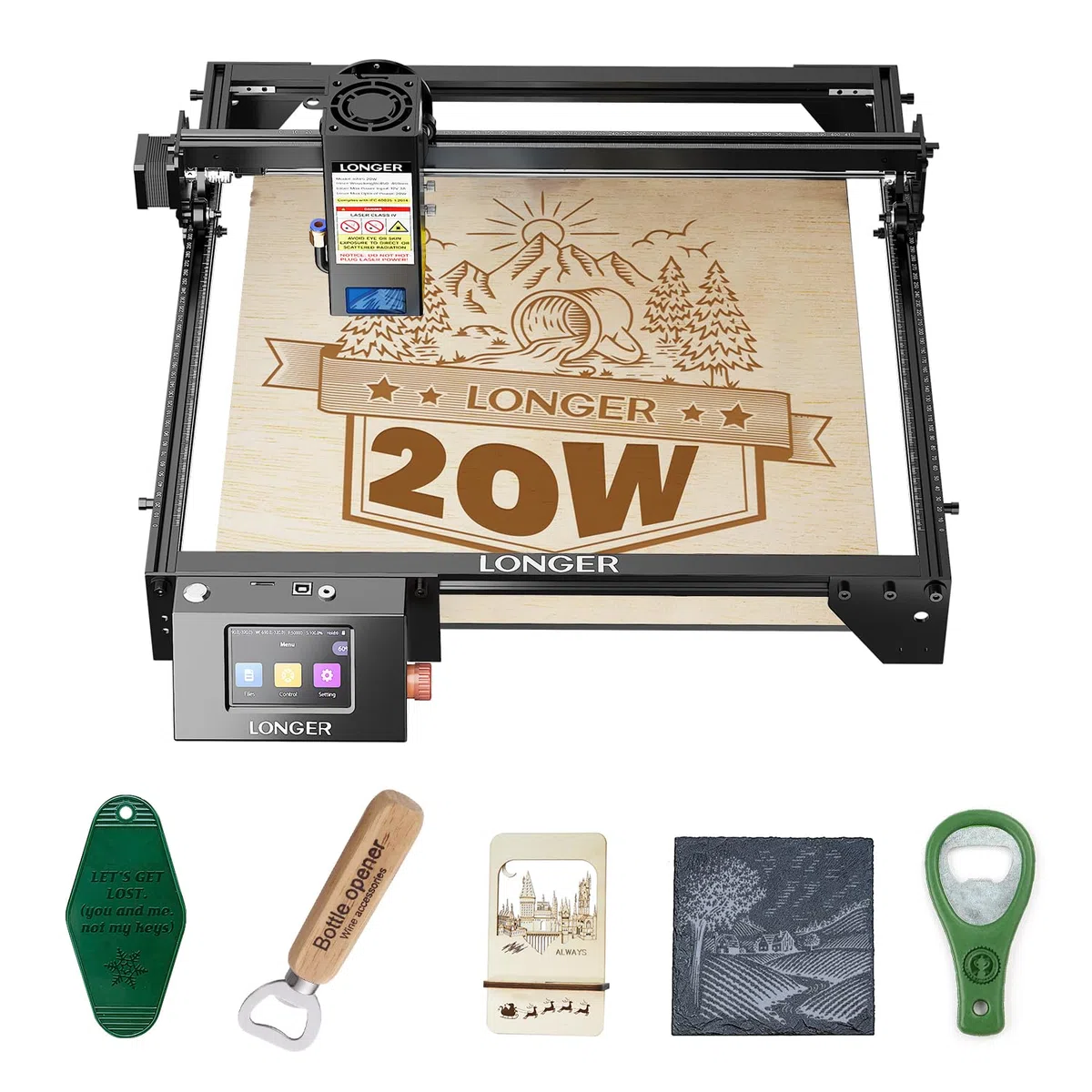 Longer RAY5 Laser Graviermaschine, 20W Laser-Ausgangsleistung, 3,5“ Farb-Touchscreen, Offline-Steuerung über App, Gravurwerkzeug für Metall/Glas/Holz, Arbeitsbereich 400x365mm