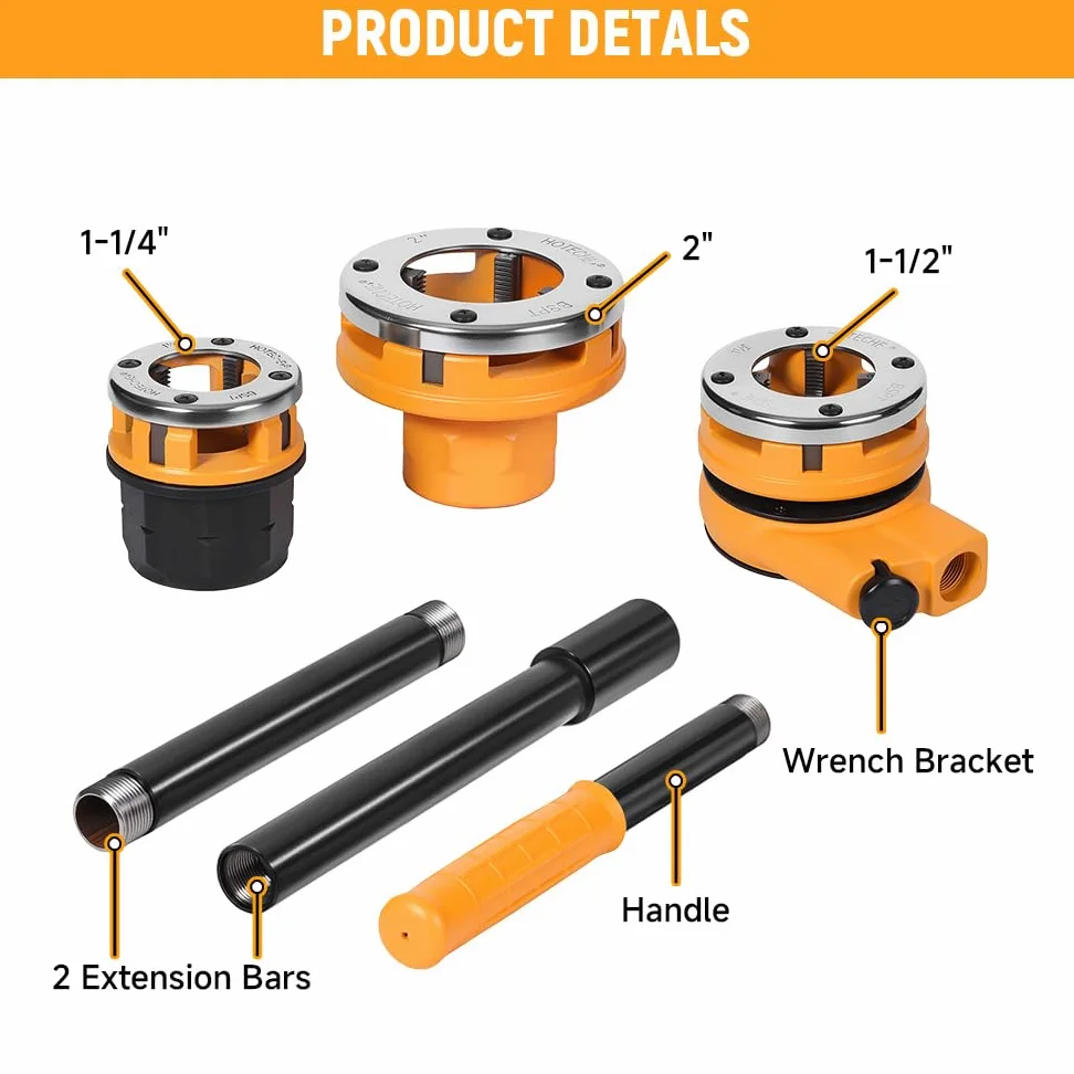 Hoteche Rohrgewindeschneider-Set 3-teilig | 1-1/4"-2" | 9CR2 Schneidbacken | Verchromte Platten