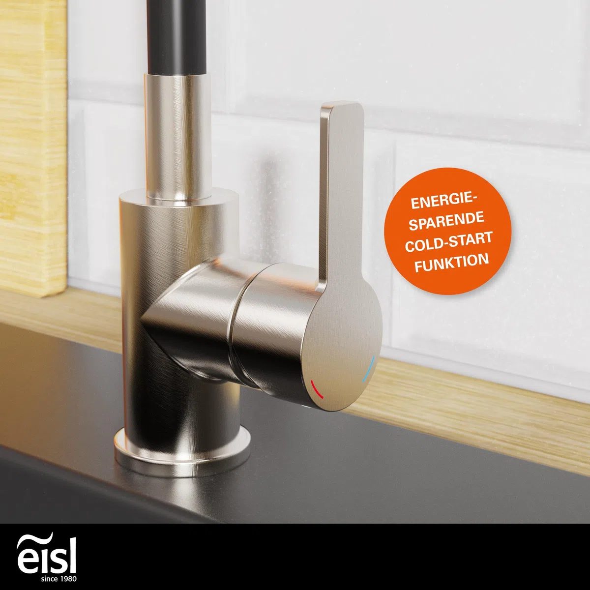 EISL Flexo Edelstahl/Schwarz Flexible Spültischarmatur, biegsamer Wasserhahn für die Küche, hoher Auslauf mit Soft-Touch-Schlauch, 360 Grad schwenkbar, Wasserhahn Küche flexibel, NI186FLNIB