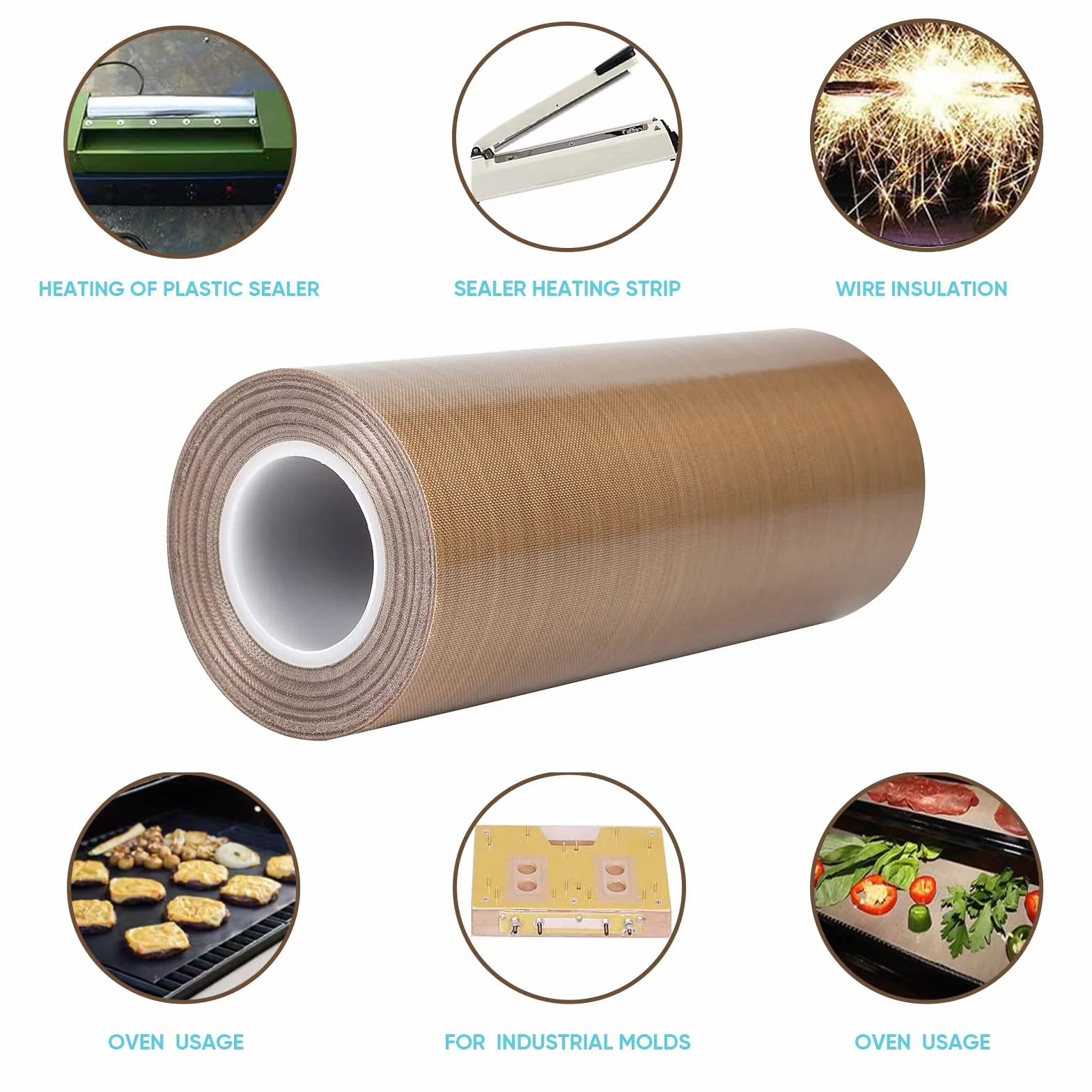 Large Size:100mm PTFE Coated Fiberglass Teflon Tape,high Temperature Tape;Welding Sealing Tape; -196℃ - +300℃ (100mm x 12yards x 0.18mm, Brown 3)