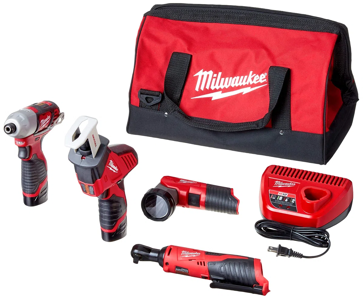 Milwaukee 2498-25 M12 12-Volt Lithium-Ion Cordless Combo Kit (5-Tool) with (2) 1.5Ah Batteries, Charger and Tool Bag