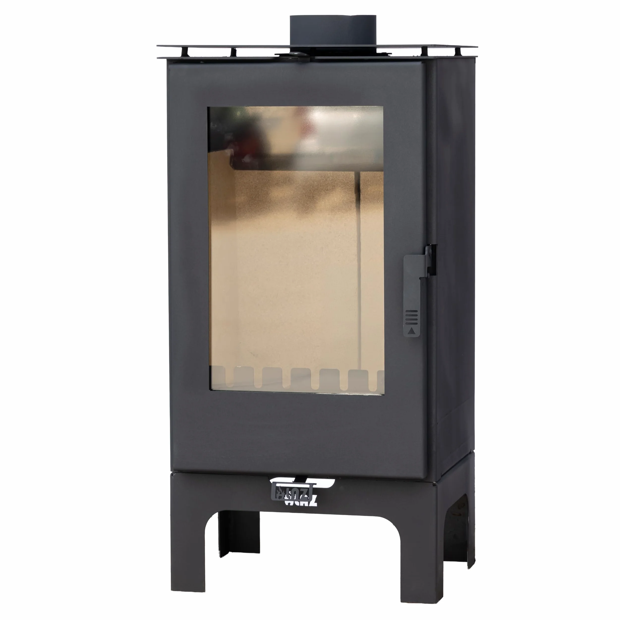ALAZ K8M-L Kaminofen 9 kW – Holzofen Schwarz | Brennraum mit Schamott, großes Sichtfenster & Aschefach | Für Holzscheite bis 50 cm | Energieeffizienzklasse A