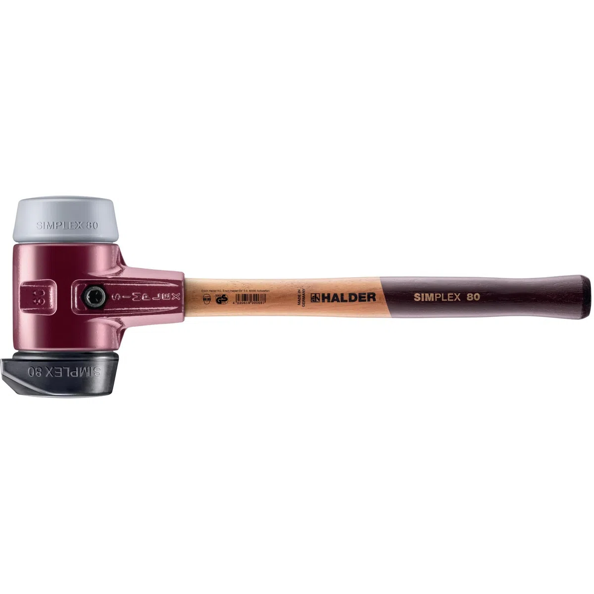 SIMPLEX-Schonhammer, Gummikomposition, mit Standfuß/TPE-mid; mit Tempergussgehäuse und hochwertigem Holzstiel | D=80 mm | 3023.280