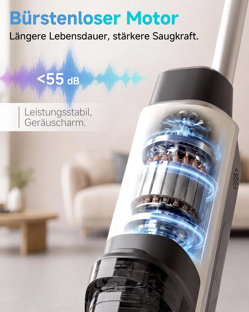 Hearten Nass Trockensauger, 25 kPa, mit Wasserelektrolyseur zur Desinfektion, Selbstreinigung, Sprachansage, Randreinigung, LED-Display, Bürstenloser Motor, Geräuscharm, Haushalte