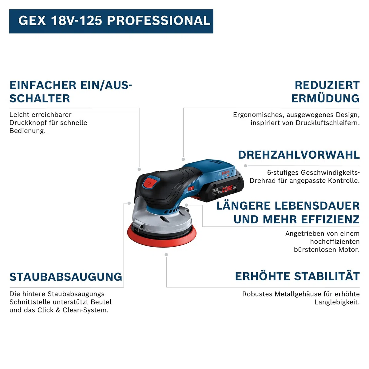 Bosch Professional GEX 18V-125 Akku Exzenterschleifer 125mm 18V System
