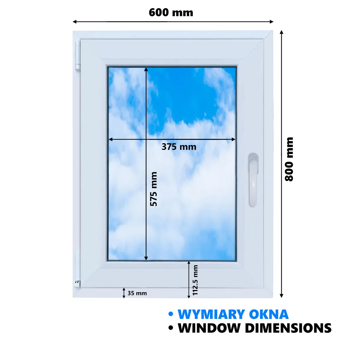 LORAC | Kunststofffenster weiß 600x800mm, 60x80cm, PCV, DIN Links, kippbar & ausstellbar, 2-fach Verglasung, energiesparend – Fenster mit CE-Zertifikat für Keller und Wohnung