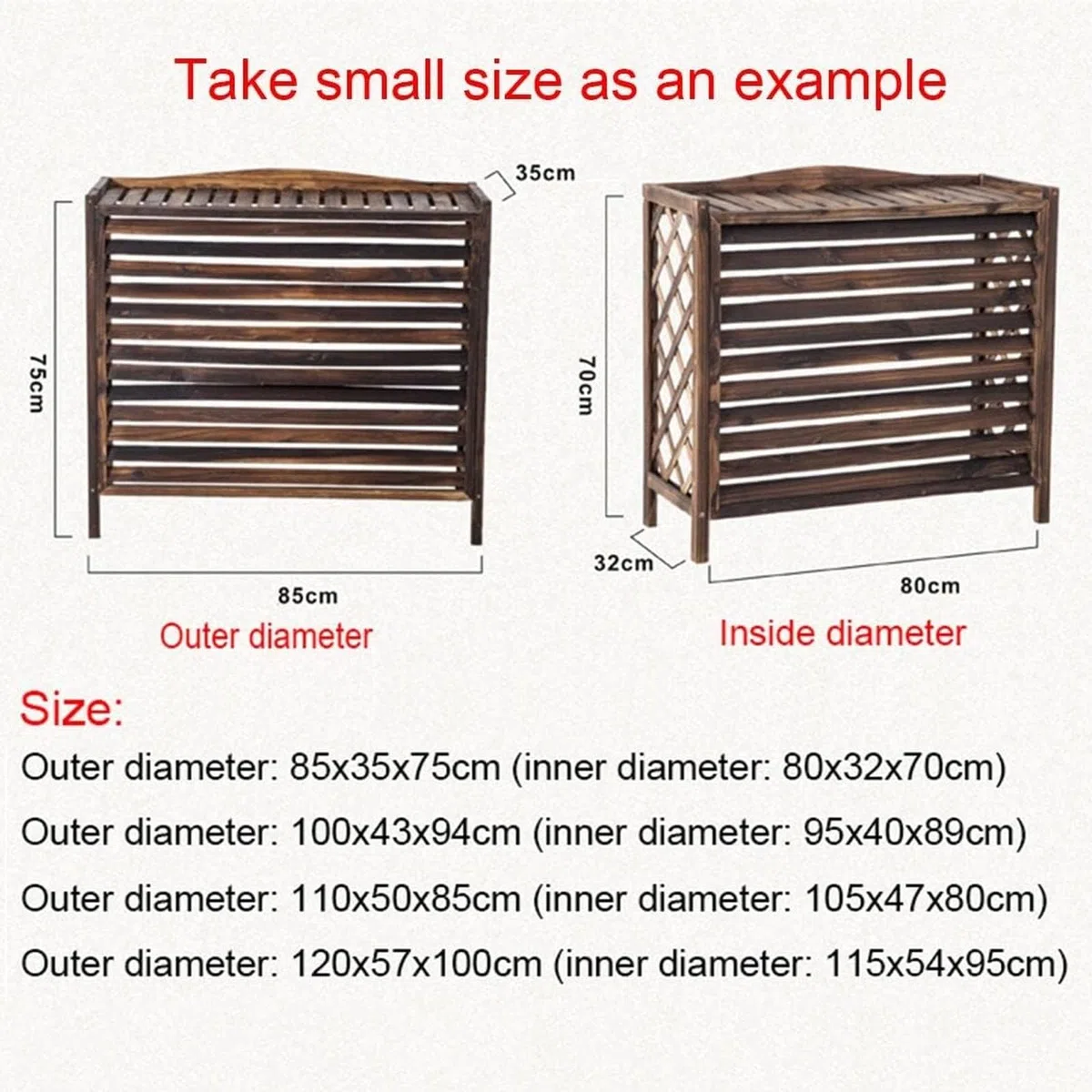 Klimaanlagen Zaun Bildschirm Massive Holzblumenregalläden Conditionierende Abdeckung Außeneinheit Massivholz Gitter dekorativ,L110 X W50 X H85cm