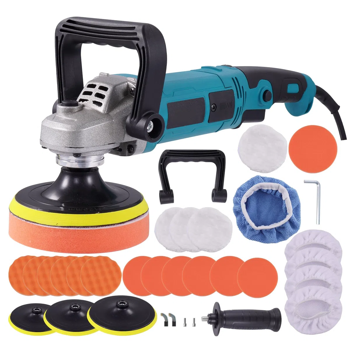Poliermaschine Auto Akku 1600W mit 5”, 6” und 7” Polierpads für Autos, Poliermaschine mit 6 Variablen Geschwindigkeiten, Professionell Polieren Set für das Polieren/Wachsen von Autos