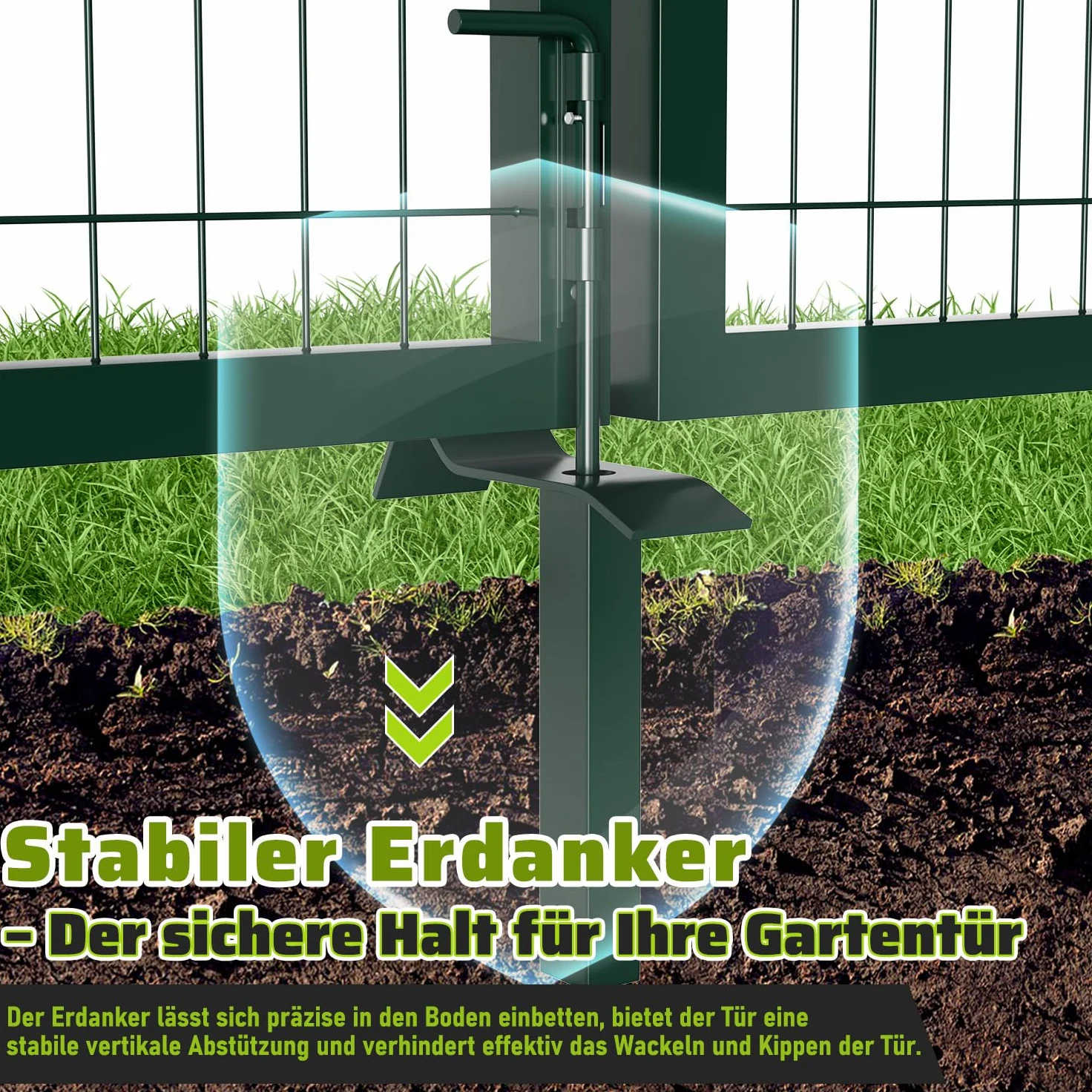 Gartentor metall, Doppelflügelig Gartentür, 350x100 cm, Vierkantrohr, für Landhaus/Pferdeweiden, für Doppelstabmattenzaun (Grün)