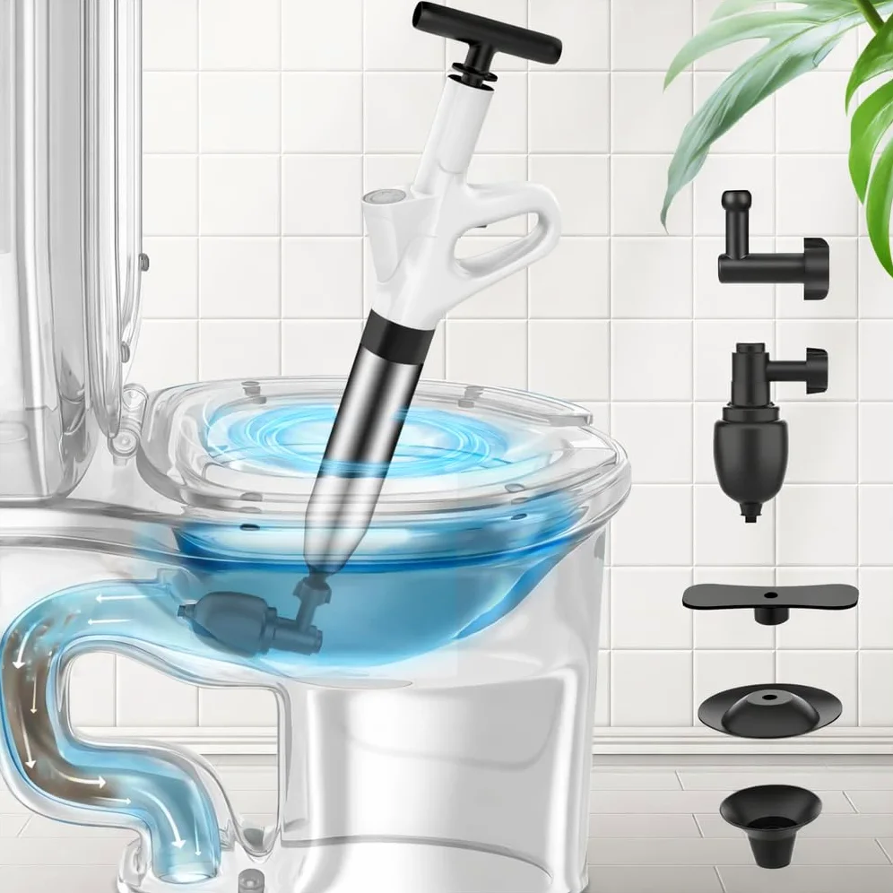 Pömpel Toilette, Pressluft Rohrreiniger mit Luftdruckanzeige, Abflussreiniger Pumpe mit 4 Saugnäpfen für Waschbecken, Toiletten, Badezimmer, Dusche, Küche