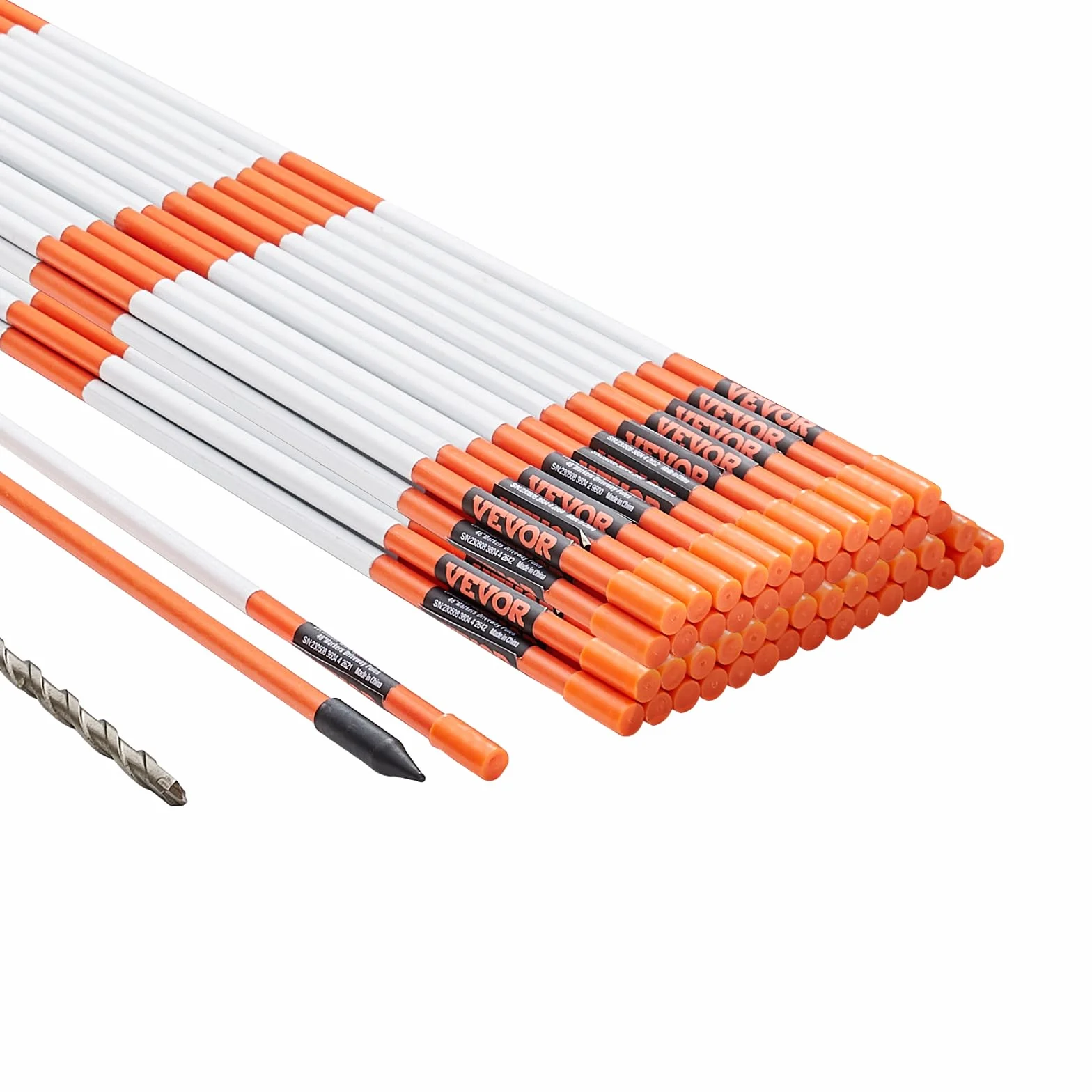VEVOR 50er-Set Schneestangen 47,8 Zoll (121,5 cm) Auffahrtstangen orange UV-beständige Beschichtung Reflektierende Einfahrtsmarkierung Inkl. 1 Paar Schutzhandschuhe und 1 extralangen Stahlbohrer