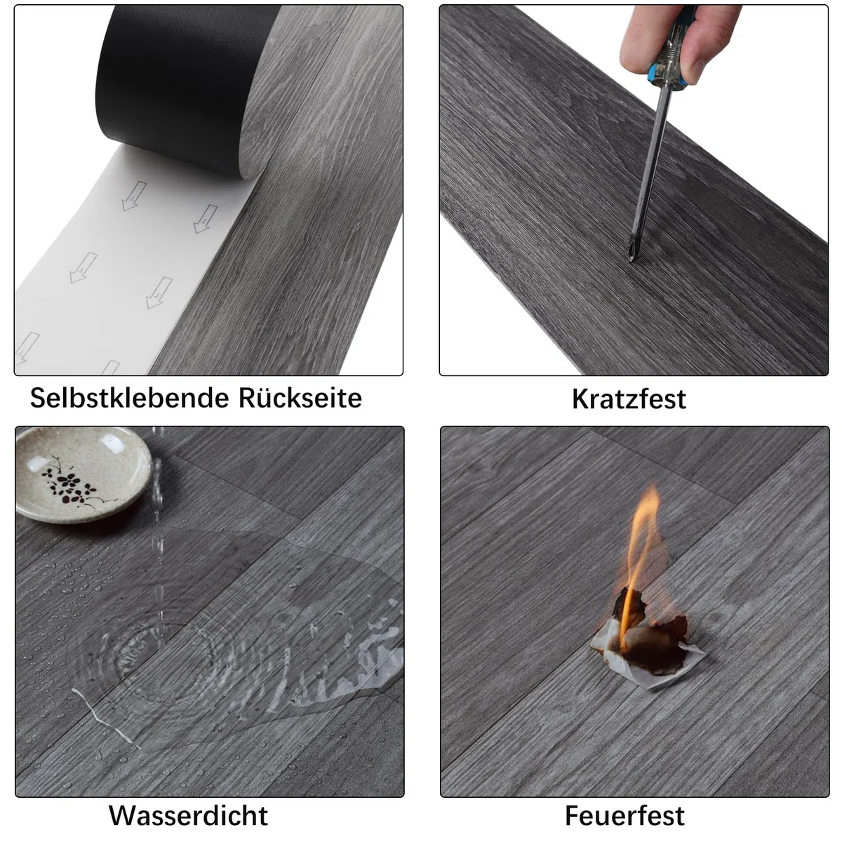 INMOZATA 5,02m²/ 36 Fliesen PVC Bodenbelag Selbstklebend Vinylboden Selbstklebend PVC Laminat -91,5 x 15,2cm -Dicke 2 mm Rutschfeste Wasserfest Schneidbar (Dunkelgrau)