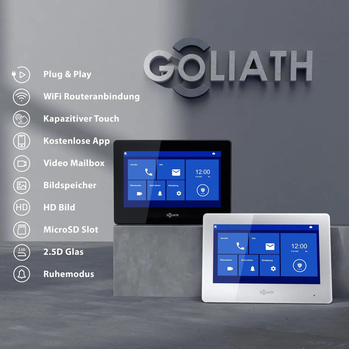 GOLIATH Basic Line Türklingel & Türsprechanlage mit Kamera für [MEHRFAMILIENHAUS] mit Smartphone App - Klingel mit Kamera & Monitor - Doorbell Camera - Video Sprech - & Gegensprechanlage mit Türöffner