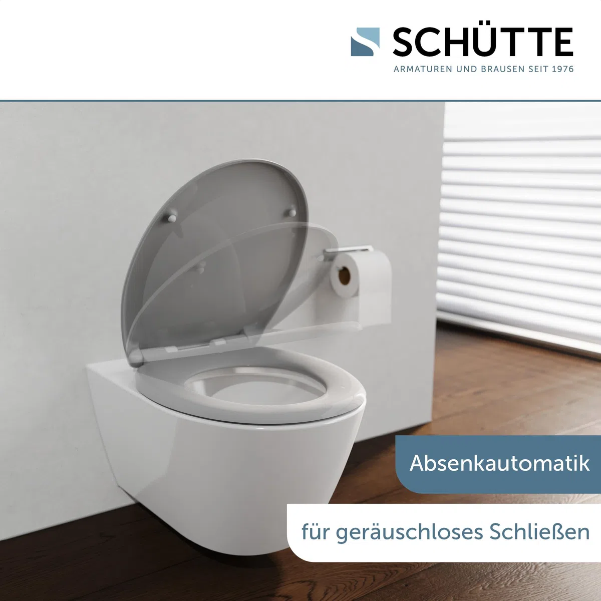 SCHÜTTE Oval WC-Sitz mit Absenkautomatik, Abnehmbarer Klodeckel aus bruchsicherem Duroplast, DIY Montage mit Klebepads und Schablone, Toilettendeckel und Brille bis 200 kg belastbar, Grau