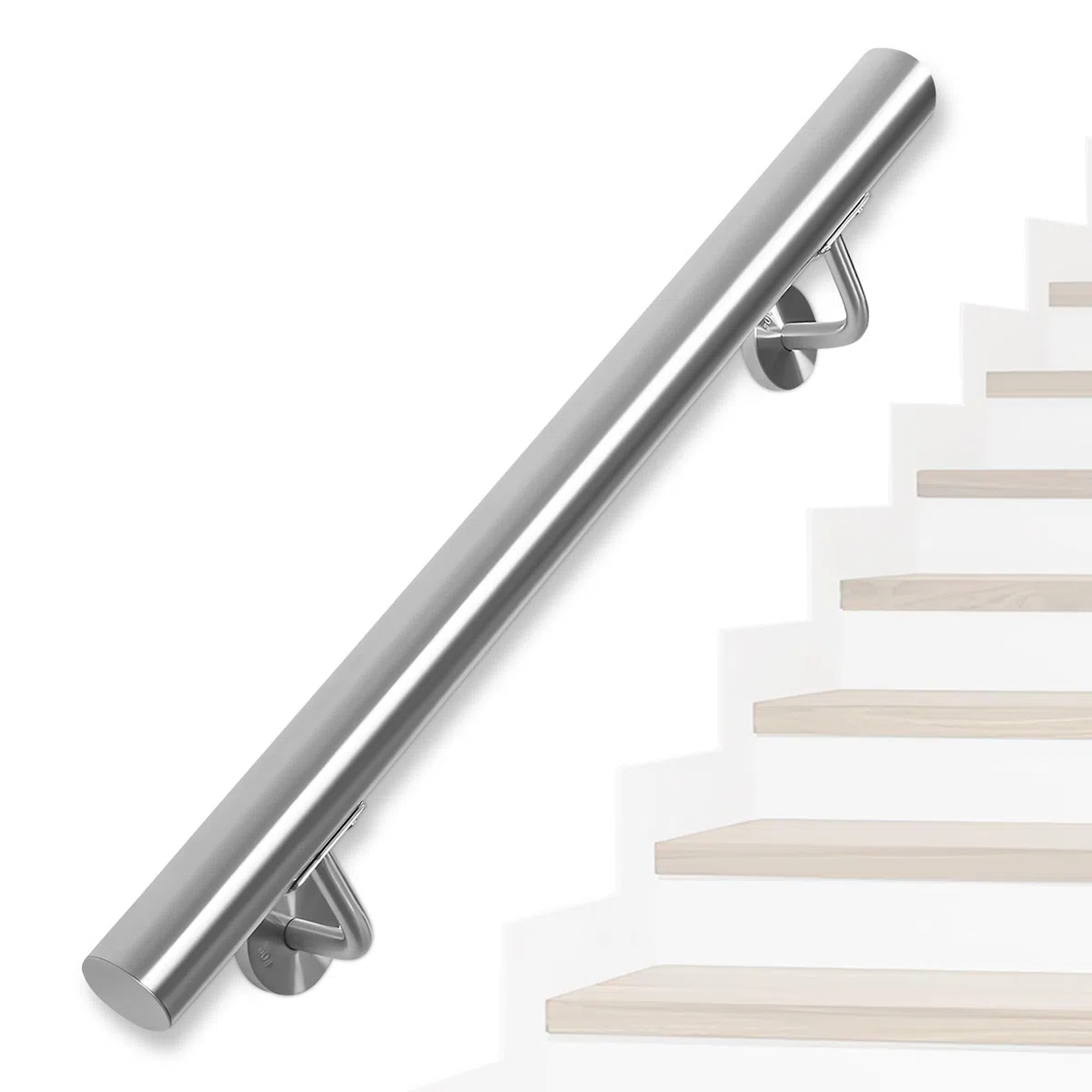 OUUTMEE Handlauf Edelstahl für Treppen 100cm Wandmontiertes Treppengeländer mit Halterungen,rund Ø 42 mm,Innen Außenhandlauf für Dachboden, Veranda, Garage Terrasse