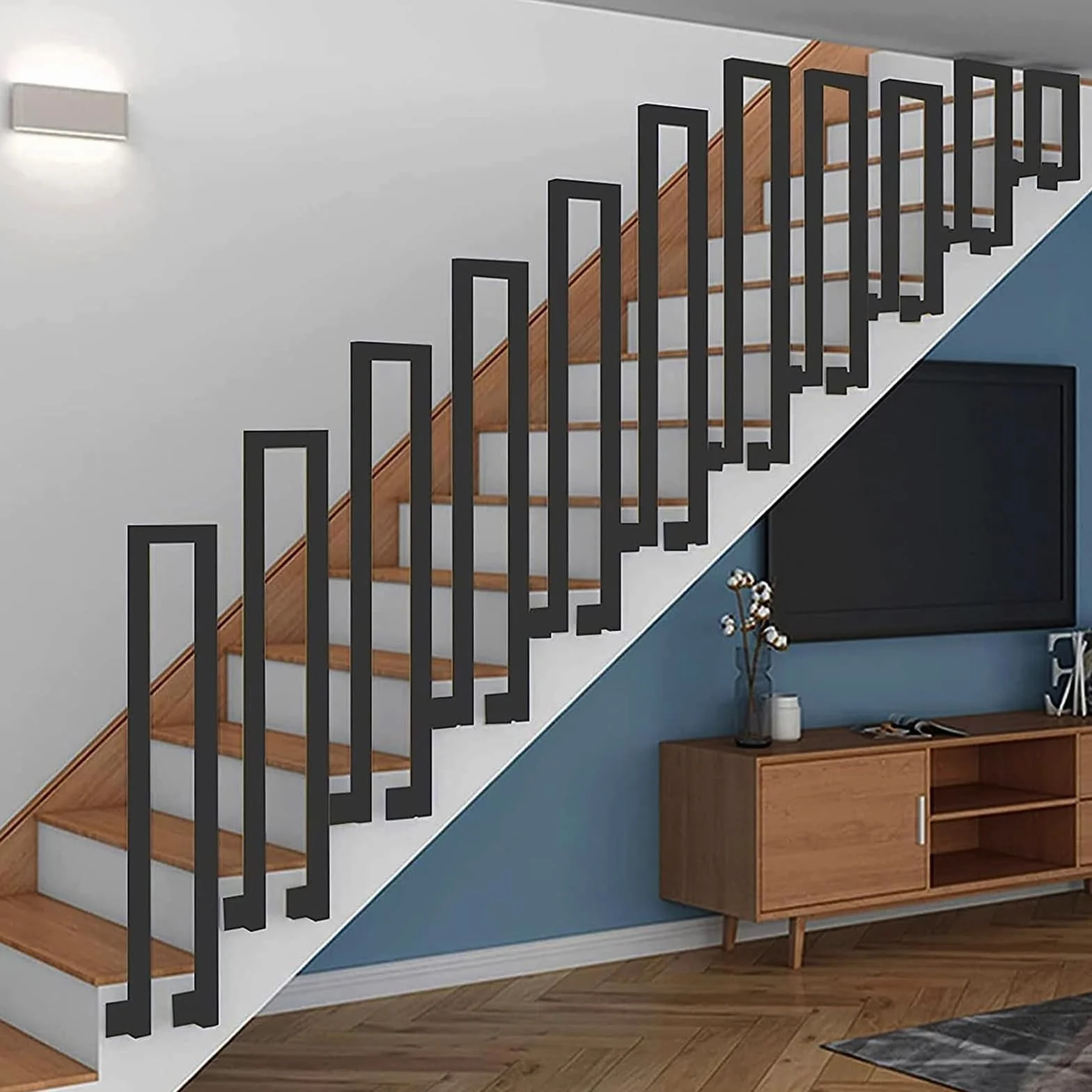 Treppengeländer Schwarz U-förmig Metall Handlauf 95cm Innen Außen