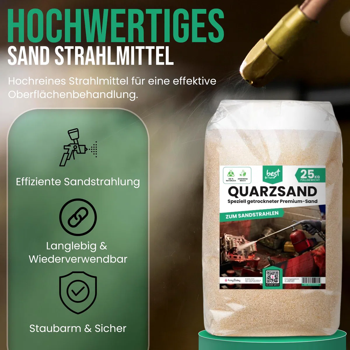 Sand Strahlmittel | Quartz sand für sandstrahlen | quarzsand 25kg (0,8-1,2) sandstrahlgranulat | Sand zum sandstrahlen | Effektives Mehrwegstrahlmittel, ideal für Sandstrahlen