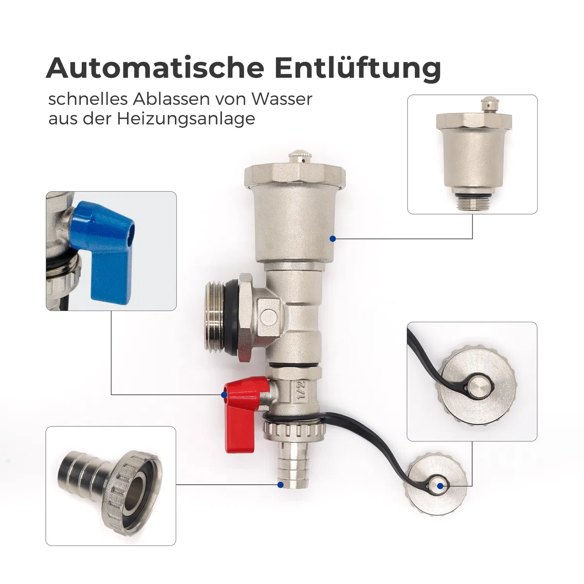 VANCOCO Heizkreisverteiler Edelstahl für 7 Heizkreise mit Eurokonus 16 × 2 mm, Fußbodenheizung Verteiler, Schnellentlüfter Set, 1" Kugelhähne, Durchflussmesser