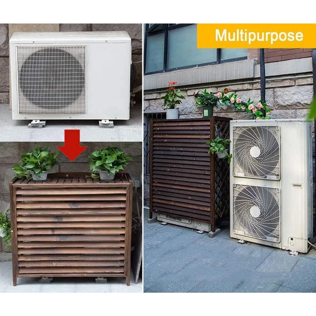 Klimaanlagen Zaun Bildschirm Massive Holzblumenregalläden Conditionierende Abdeckung Außeneinheit Massivholz Gitter dekorativ,L110 X W50 X H85cm