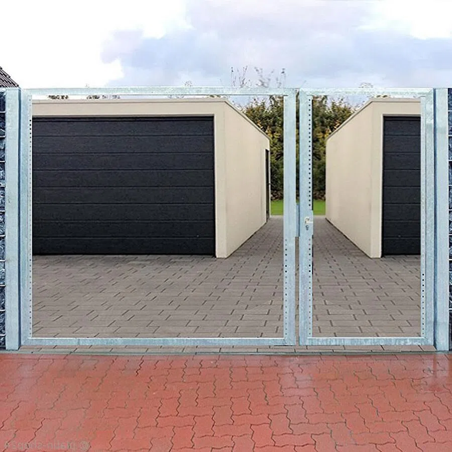 Einfahrtstor 300x180cm 2 Flügel Asymmetrisch Verzinkt ohne Füllung Tor Gartentor mit Pfosten