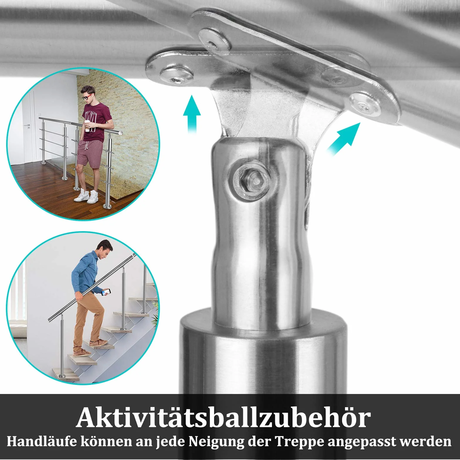 Aufun Edelstahl Handlauf 100cm Treppengeländer Innen und Außen mit 2 Pfosten für Treppen, Brüstung, Balkon (100cm, 0 Querstreben)