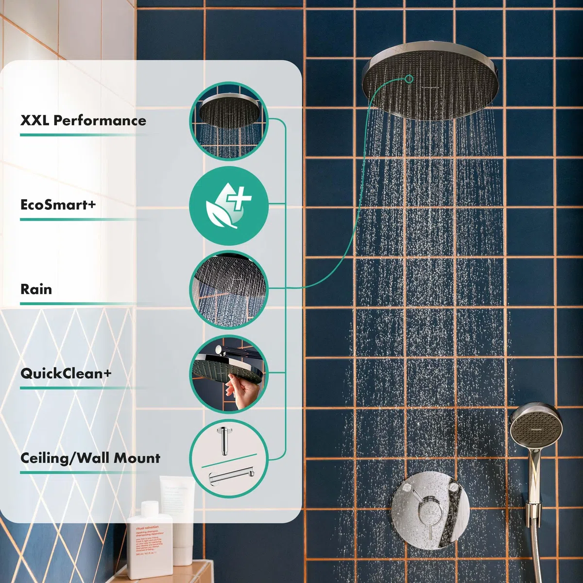 hansgrohe Activera S - wassersparende Kopfbrause (EcoSmart+), runde Duschbrause (240 mm), Regendusche mit 1 Strahlart für Wand- oder Deckenmontage, Brausekopf mit Antikalk-Funktion, Chrom, 28057000