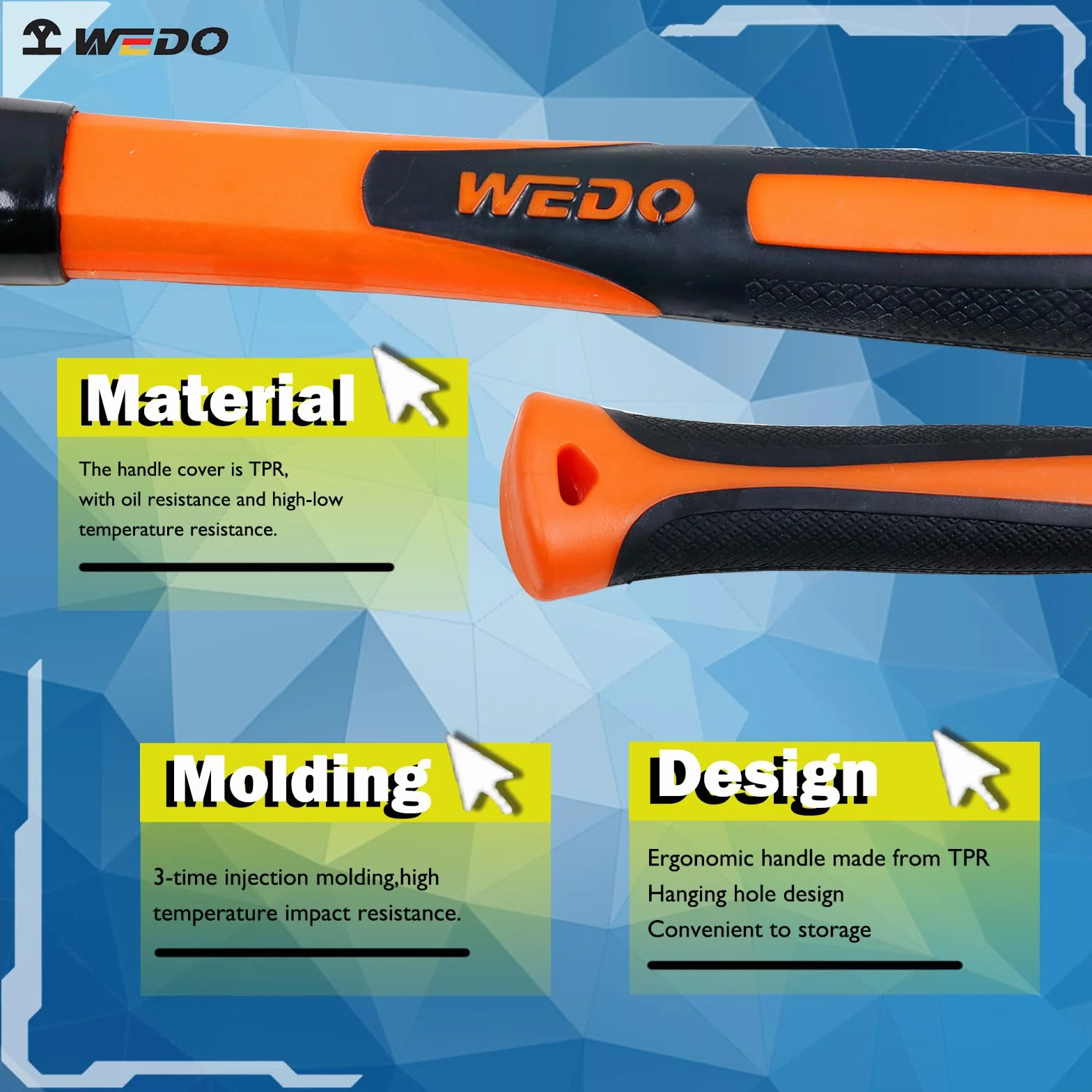 WEDO Fäustel, Kupferhammer,Vorschlaghammer mit Fiberglasstiel,500g,Länge 300mm,Abbruchhammer,Schlosser-Hammer,Kopf geschmiedet,Ingenieurhammer Einsatz bei Präzisionsabbrucharbeiten,Stemmhammer