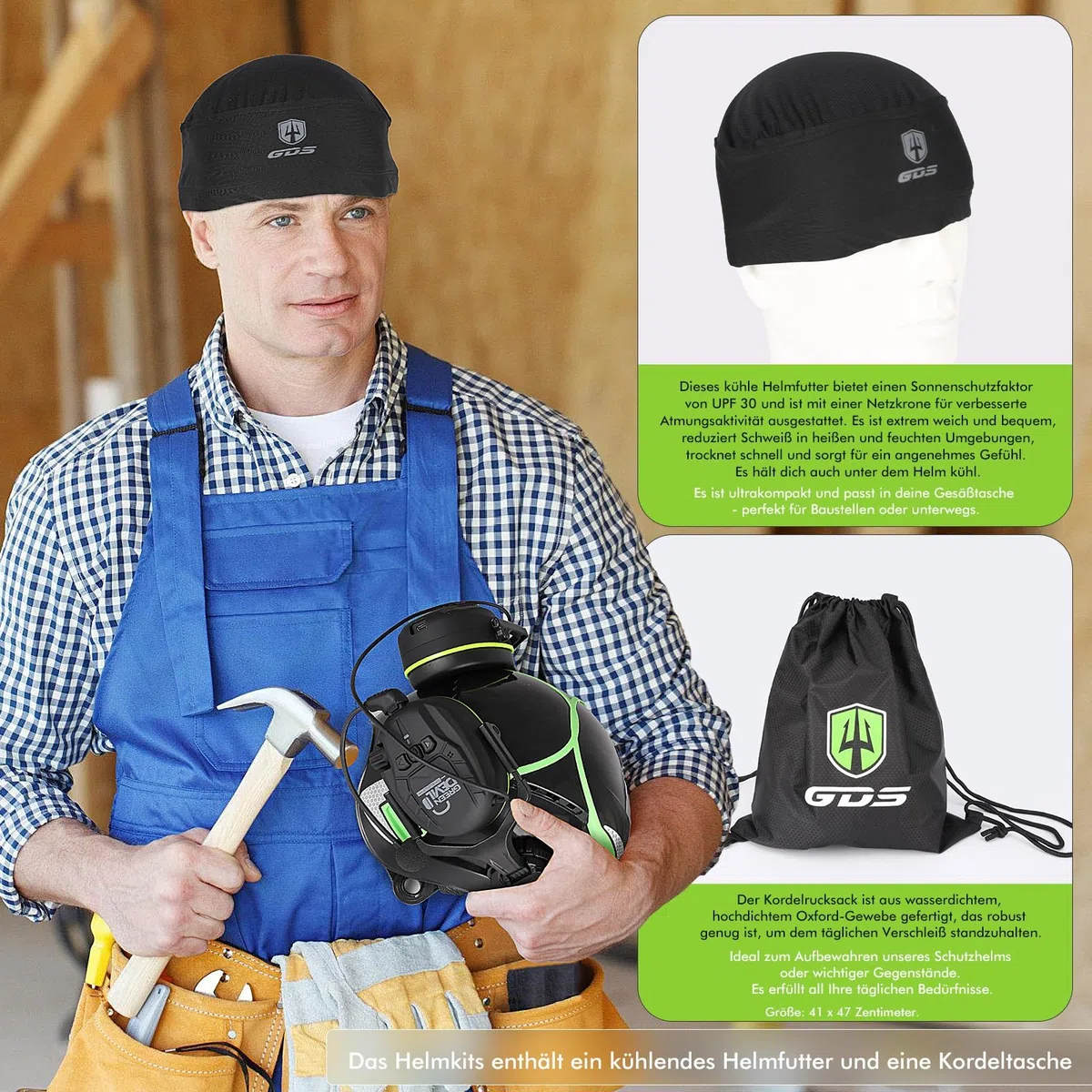 GREEN DEVIL X-Armor Schutzhelm mit Aktivem Gehörschutz und Klarem Visier Arbeitshelm ABS Sicherheitshelm EN 397 Industriehelm EN352-konforme SNR 32dB mit Bluetooth