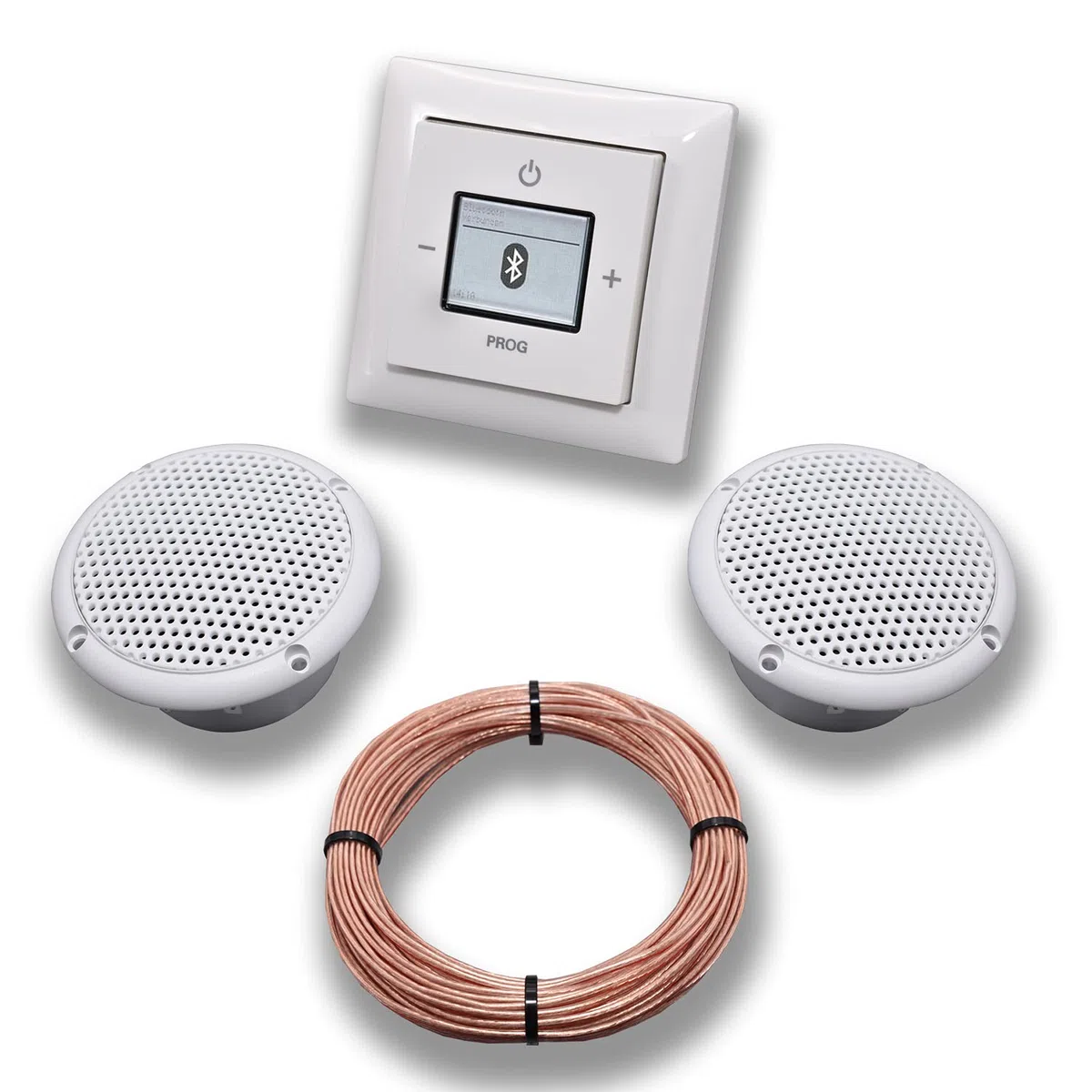 Busch-Jaeger (Original) Unterputz Bluetooth-Radio 8217U alpinweiß Komplett-Set Balance SI +2x Deckenlautsprecher (Feuchtraum/Badezimmer) Einbaulautsprecher+Radio+Abdeckung+Rahmen+20m Lautsprecherkabel