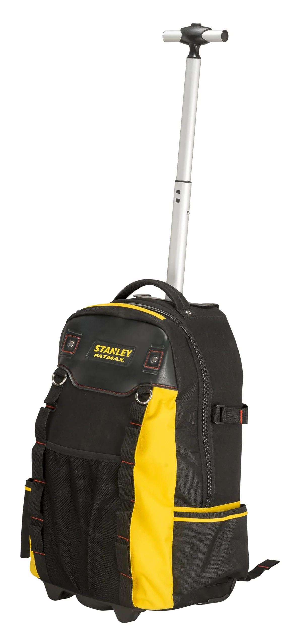 Stanley - FatMax Arbeitsrucksack Werkzeugrucksack mit wasserdichtem Kunststoffboden, atmungsaktive Polsterung, stabiler Teleskopgriff, robustes 600 Denier Nylon, 36 x 23 x 54 cm, Schwarz, 1-79-215