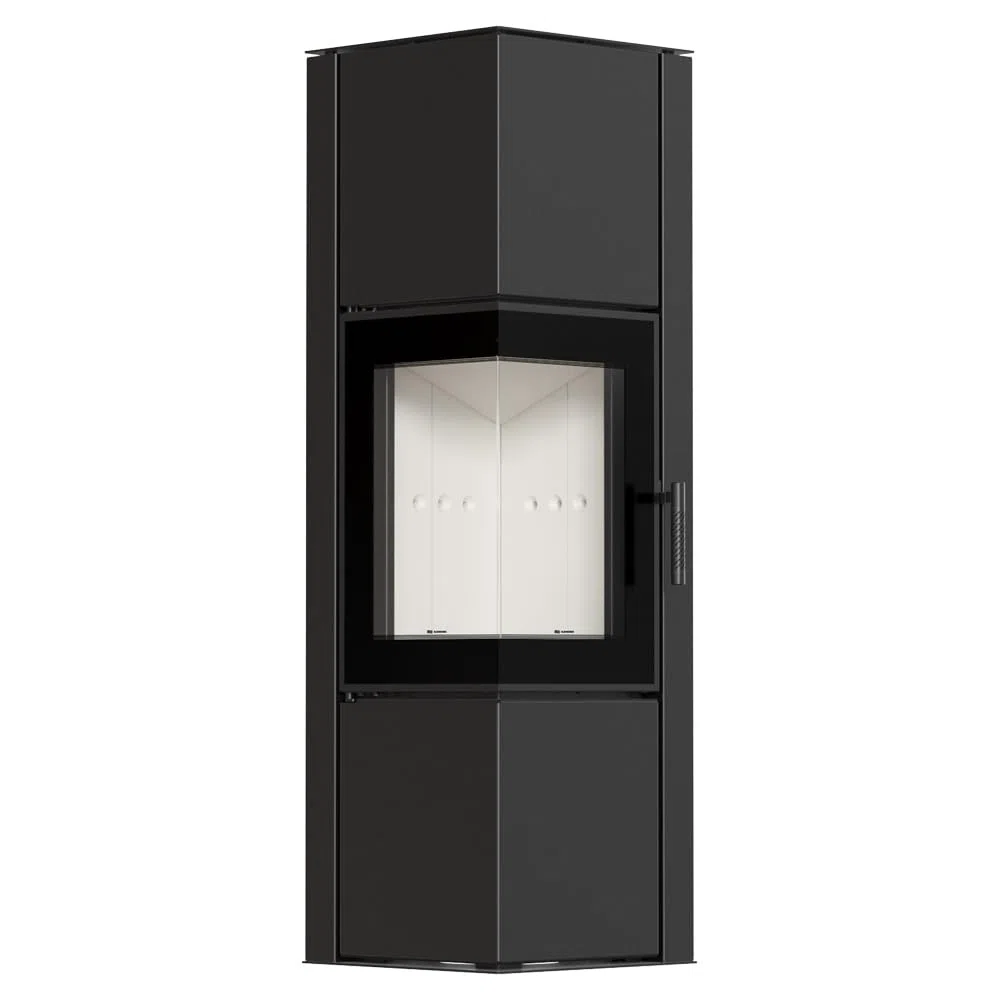 ODYN Kaminofen 8 kW - Freistehender Eckkamin aus Stahl - Holzofen mit 2 Seiten Glas, Kamineinsatz BImSchV 2 & Energieeffizienzklasse A - Skandinavischer Schwedenofen für Wohnzimmer