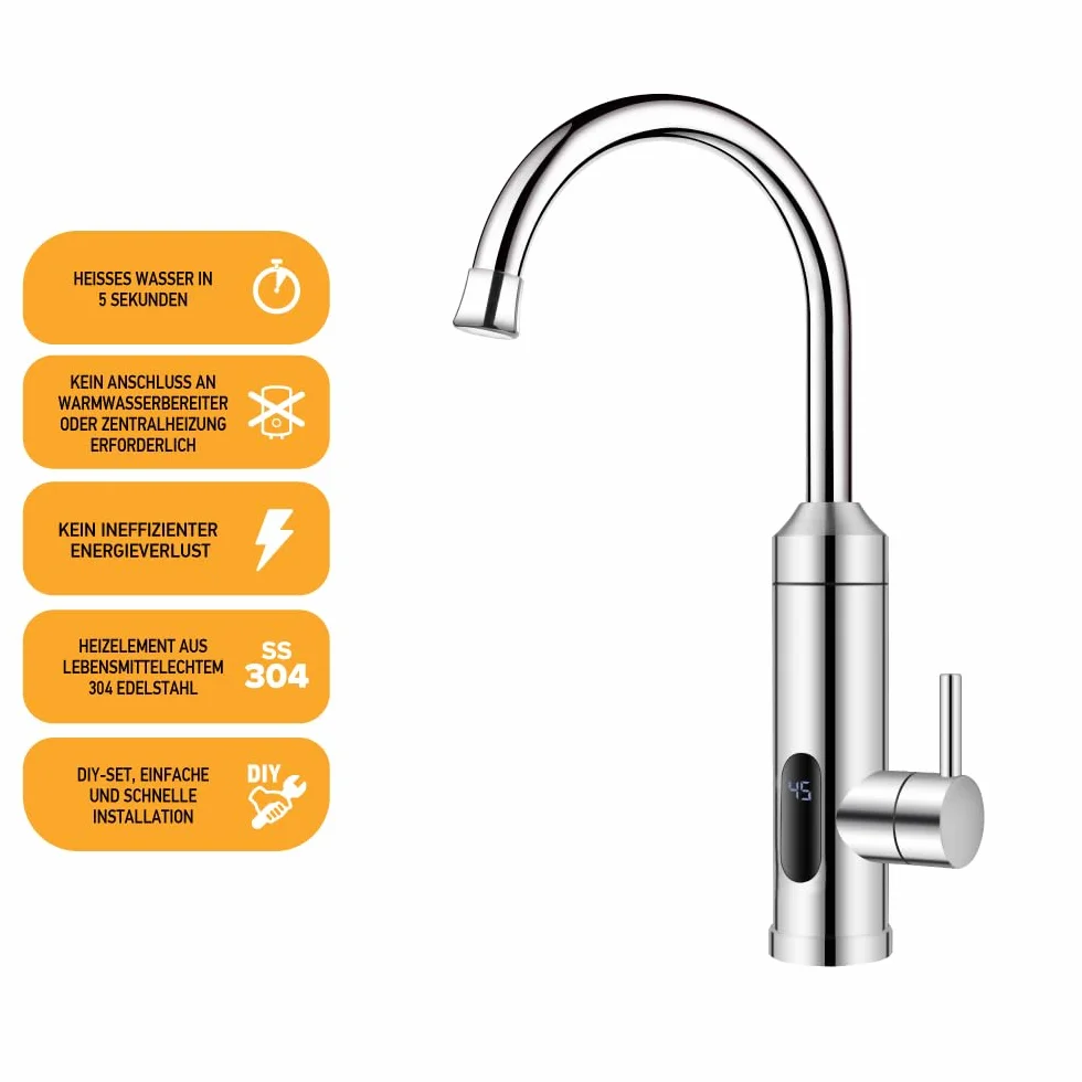 HOGART Elektrische Wasserhahn mit Durchlauferhitzer 230v für Küche, Garten, Bad, Wohwagen, Camping, Smart Heater, Armatur mit Sofortiger Warmwasserbereiter, Warmwasserhahn, Küchenarmatur, Wasserboiler