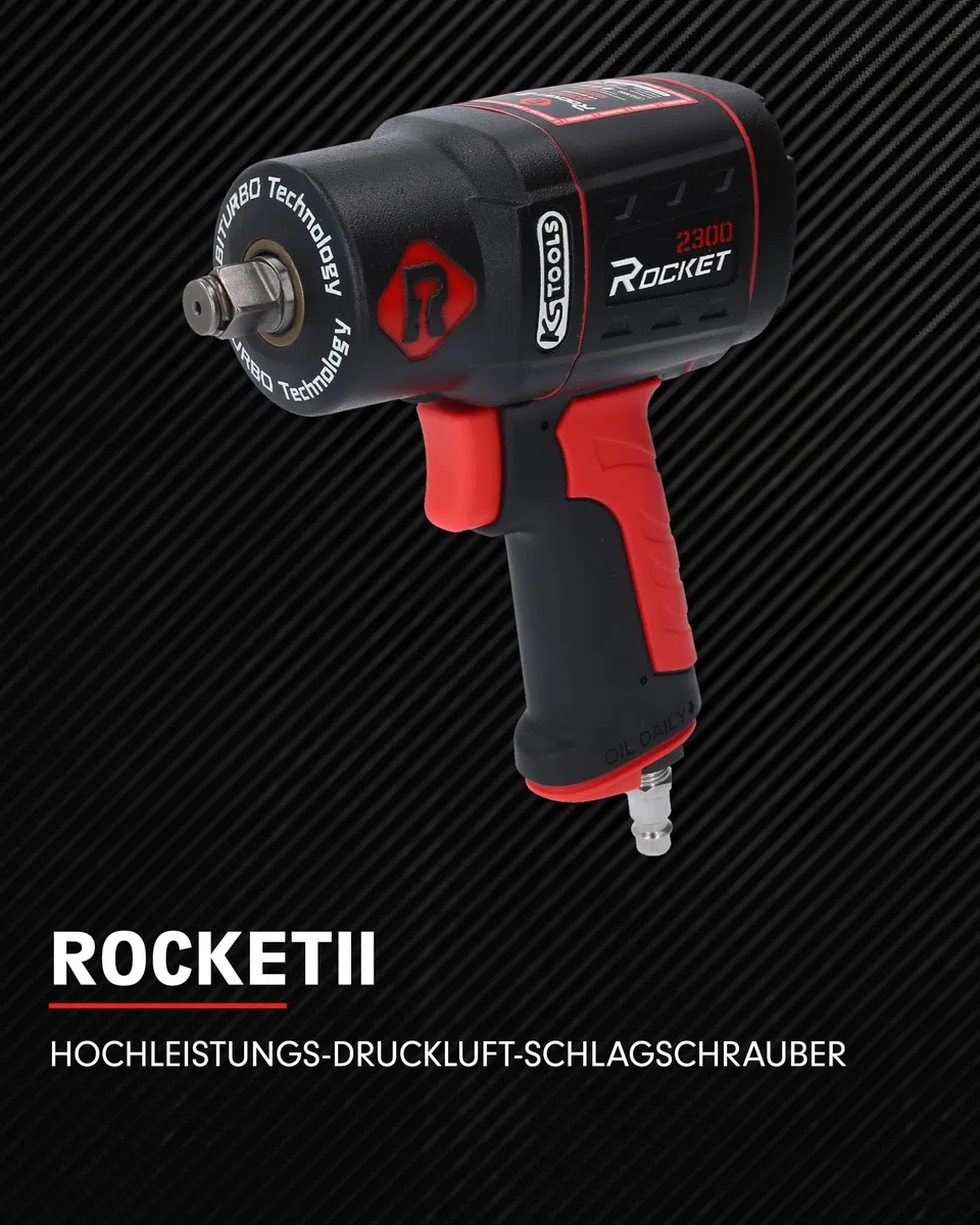 KS Tools Schlagschrauber Druckluft ROCKET II 1/2" 512.0002 2300Nm I Druckluft Schlagschrauber mit 8-Lamellen Luftmotor & Hochleistungs-Doppel-Hammer-Schlagwerk