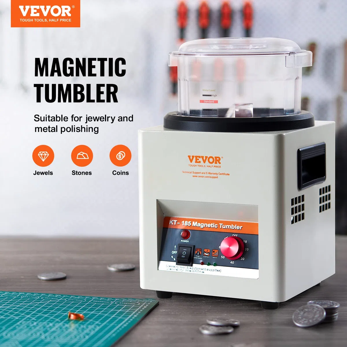VEVOR Magnetische Schmuckpoliermaschine 800g Rotation Schmuckpoliermaschine Professionelle Rotation Trommelpoliermaschine mit Bidirektionale Rotation 2000 U/min für Schmuck