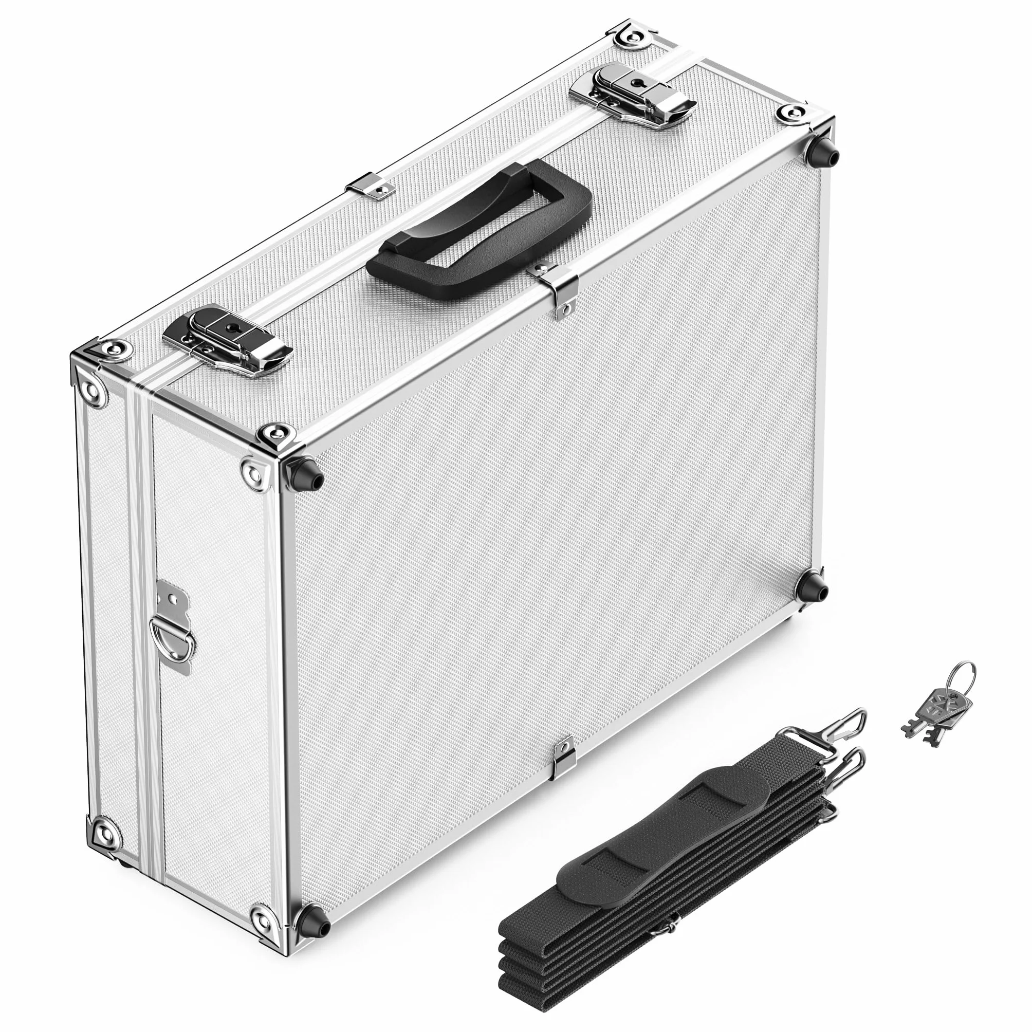 Wiltec Alu Universalkoffer 46x33x15,2 cm, Alubox abschließbar für Aufbewahrung und Transport von Werkzeug, Messgeräten usw., mit Griff und Tragegurt